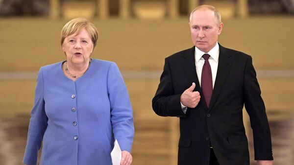 Krievijas prezidenta Vladimira Putina un Vācijas kancleres Angelas Merkeles tikšanās  Maskavā - Sputnik Latvija