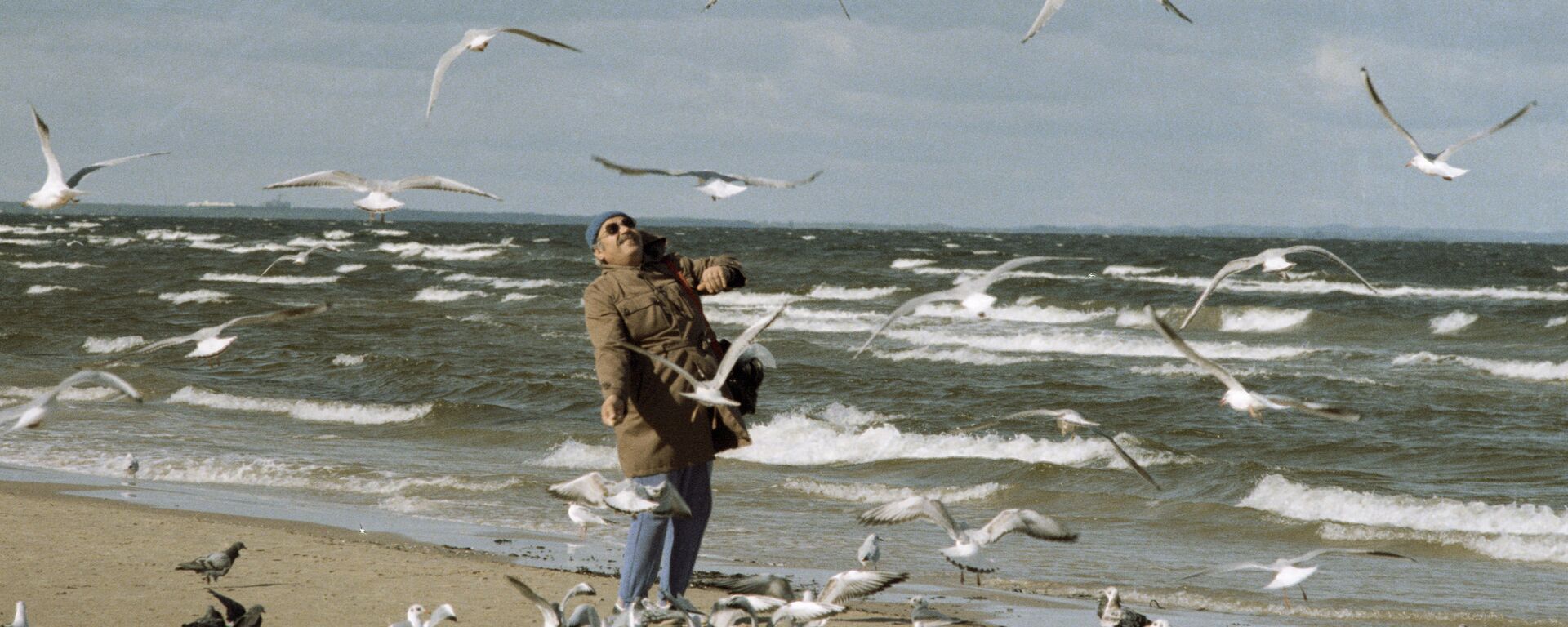 Отдыхающий на пляже Юрмалы в окружении чаек, 1986 - Sputnik Латвия, 1920, 31.10.2023