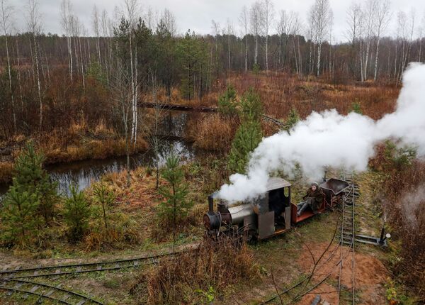Самодельный паровоз, созданный инженером Павлом Чилиным, едет по поселку Ульяновка Ленинградской области - Sputnik Латвия
