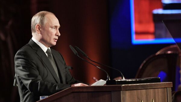 Президент РФ Владимир Путин выступает на Всемирном форуме памяти жертв Холокоста в Израиле - Sputnik Latvija