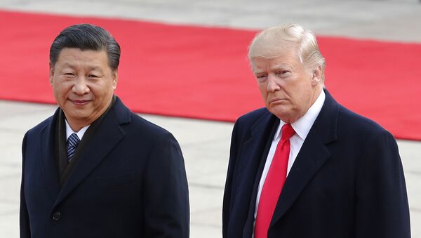 Президент США Дональд Трамп и лидер КНР Си Цзиньпин на встрече в Пекине 9 ноября 2017 г. - Sputnik Латвия