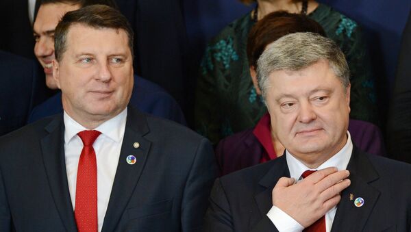 Президент Латвии Раймондс Вейонис (слева) и президент Украины Петр Порошенко - Sputnik Латвия